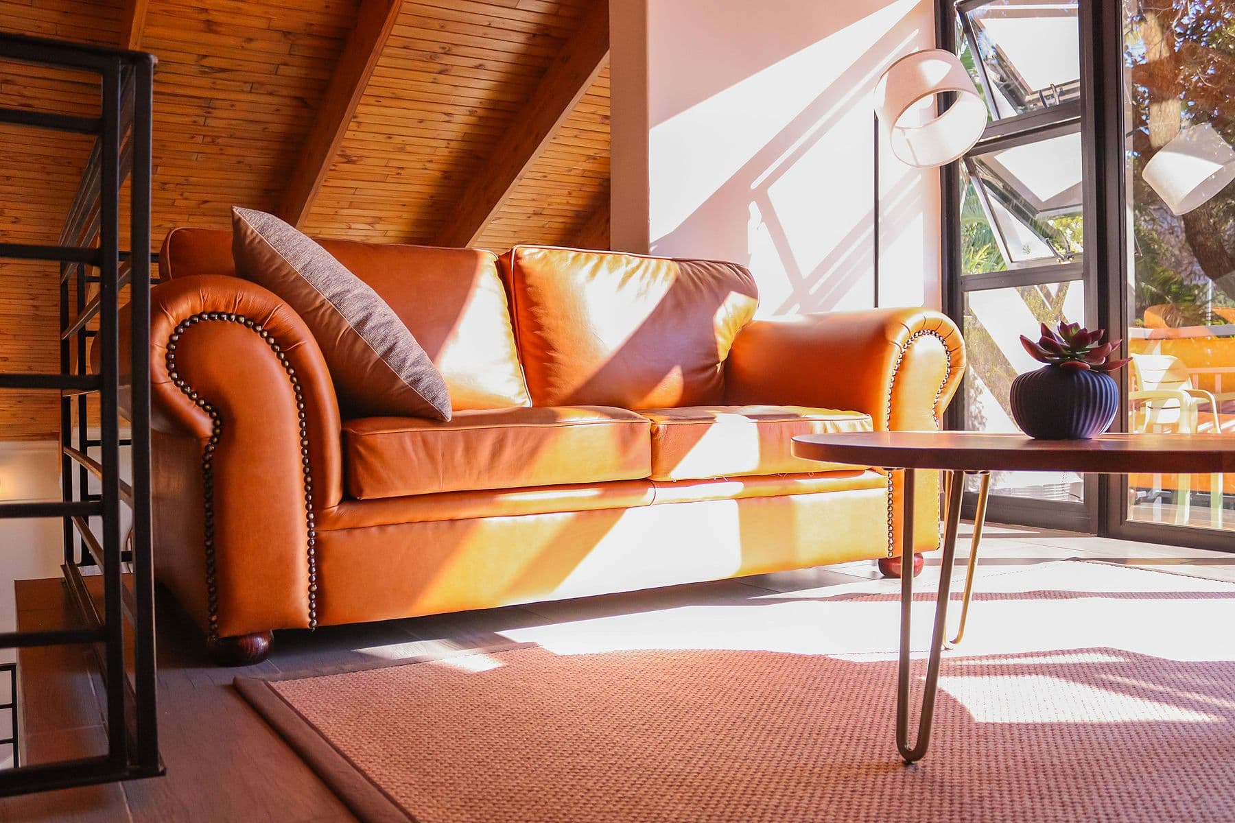 Loft lounge with leather sofa
