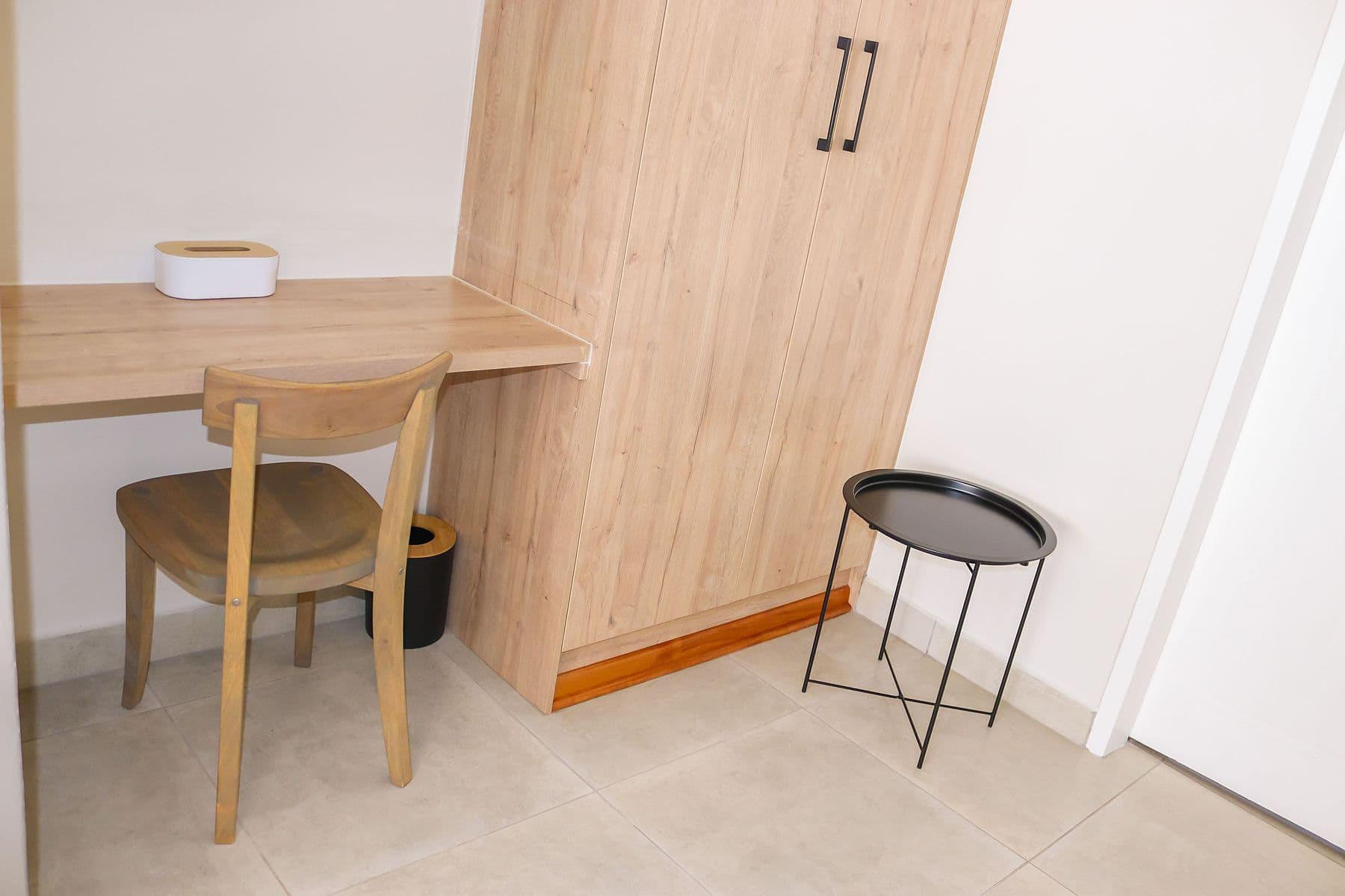 Charcoal Room: writing desk and wardrobe